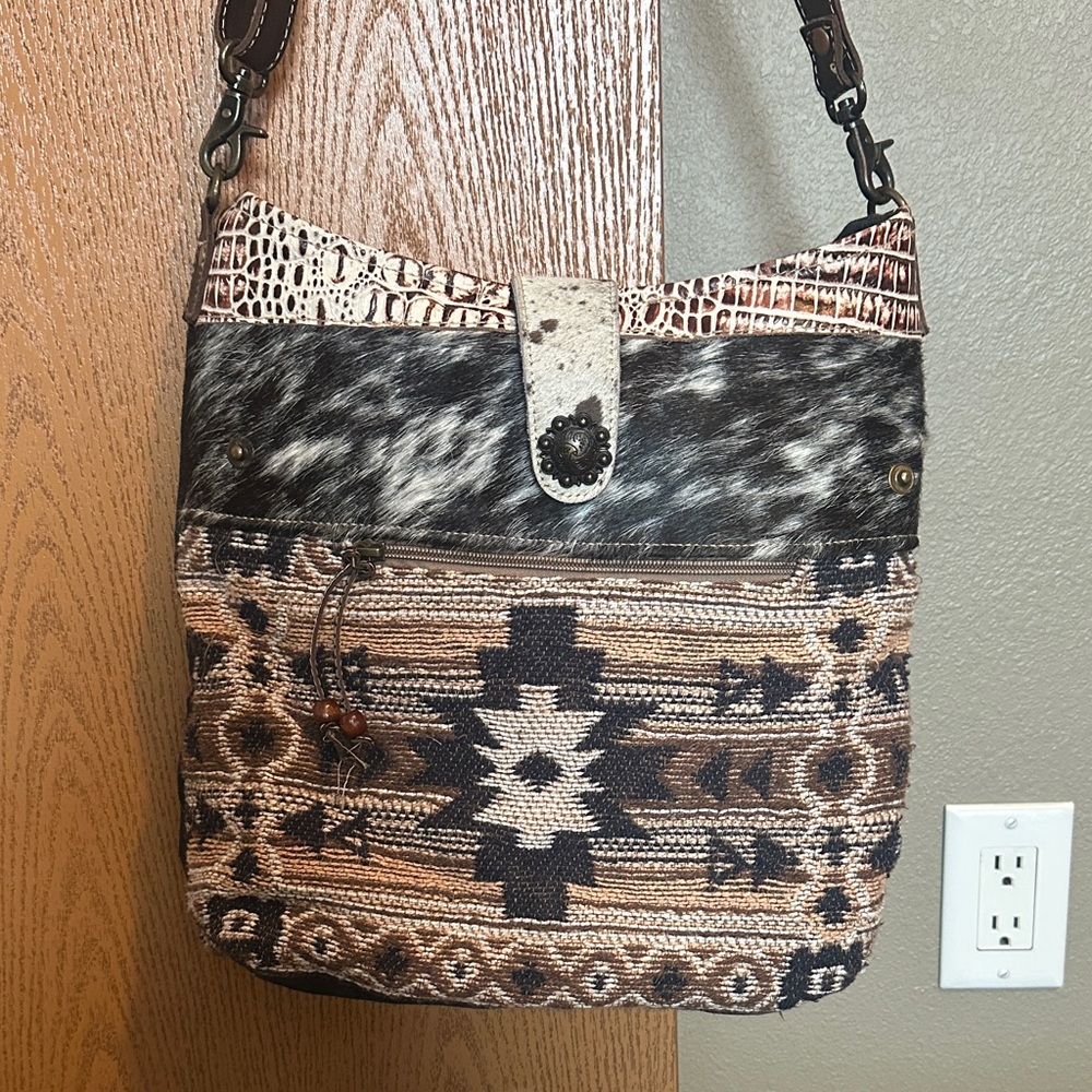 Myra Bag Black and Brown Patterned Shoulder Bag